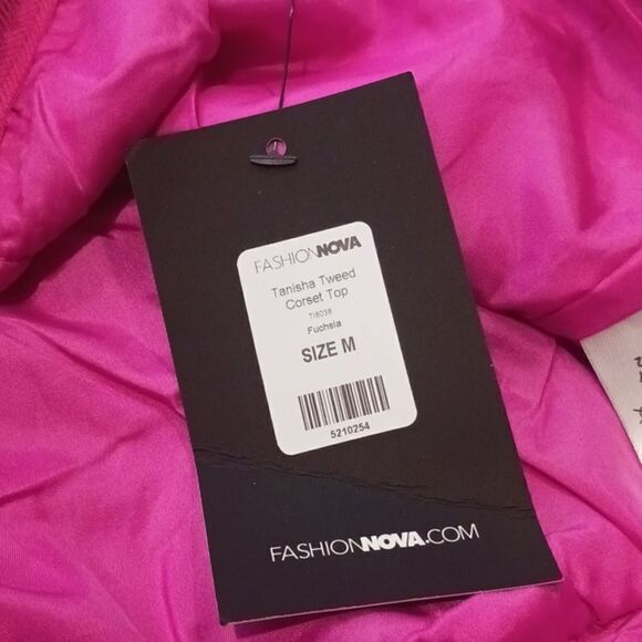 Fuchsia pink tweed cropped V neck corset top (M) - Picture 6 of 6